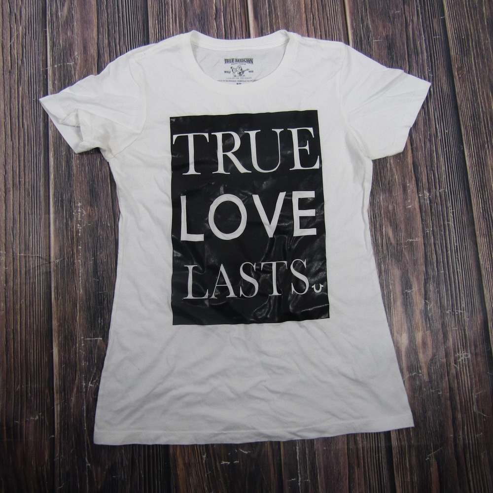 Trueβ Religion True Love Lasts Shirt Mens Medium White Graphic Slogan Tee
